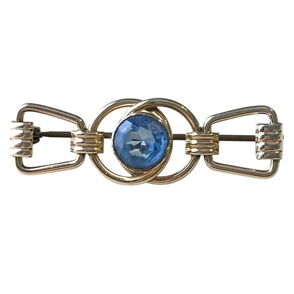 Wilson Brooch Blue Solitaire Quiet Luxury Gold Tone Vintage Old Money Art Deco - Picture 1 of 7